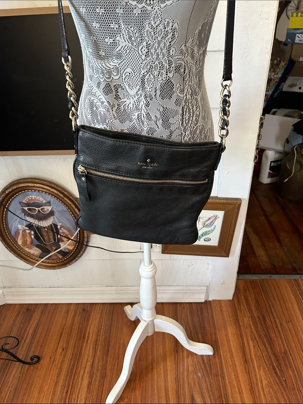 kate spade Black Pebbled Leather Crossbody with Gold Hardware